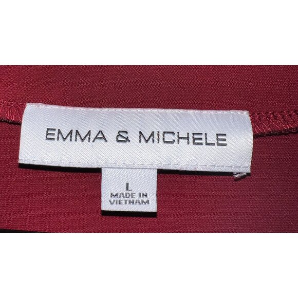 Emma & Michele Burgundy Belted Dress Long Sleeve Zip Front L - Picture 3 of 3